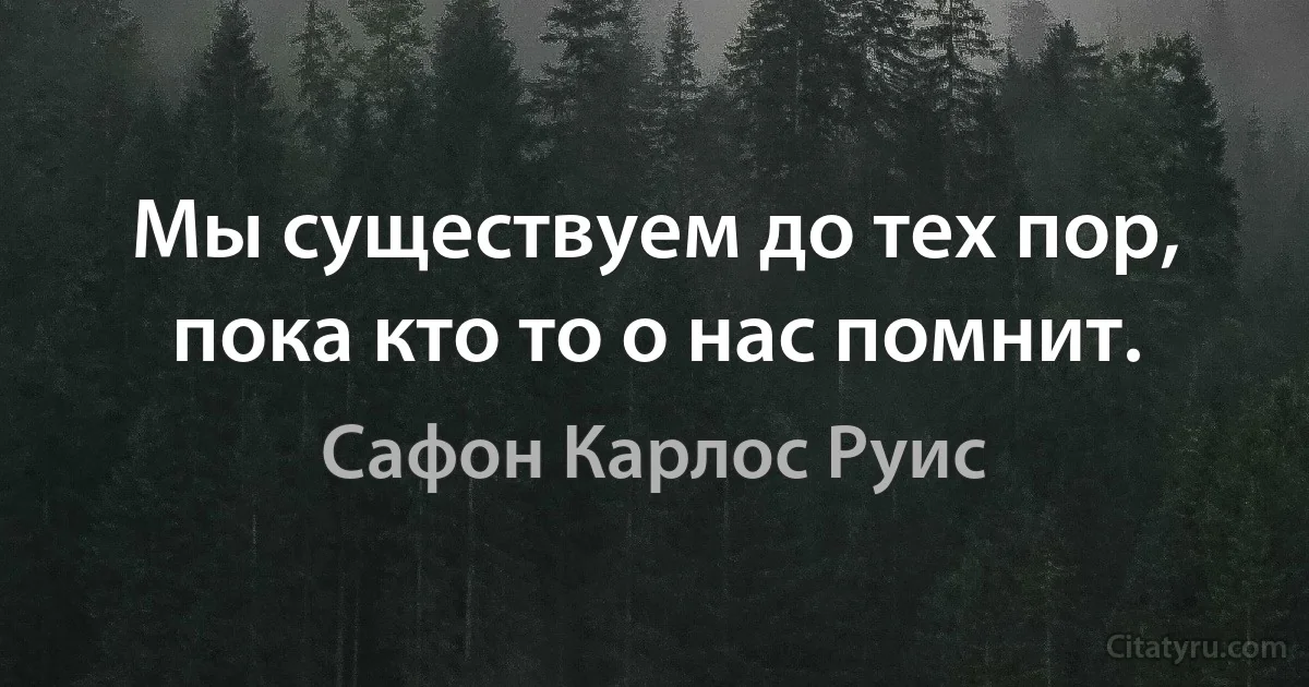 Мы существуем до тех пор, пока кто то о нас помнит. (Сафон Карлос Руис)