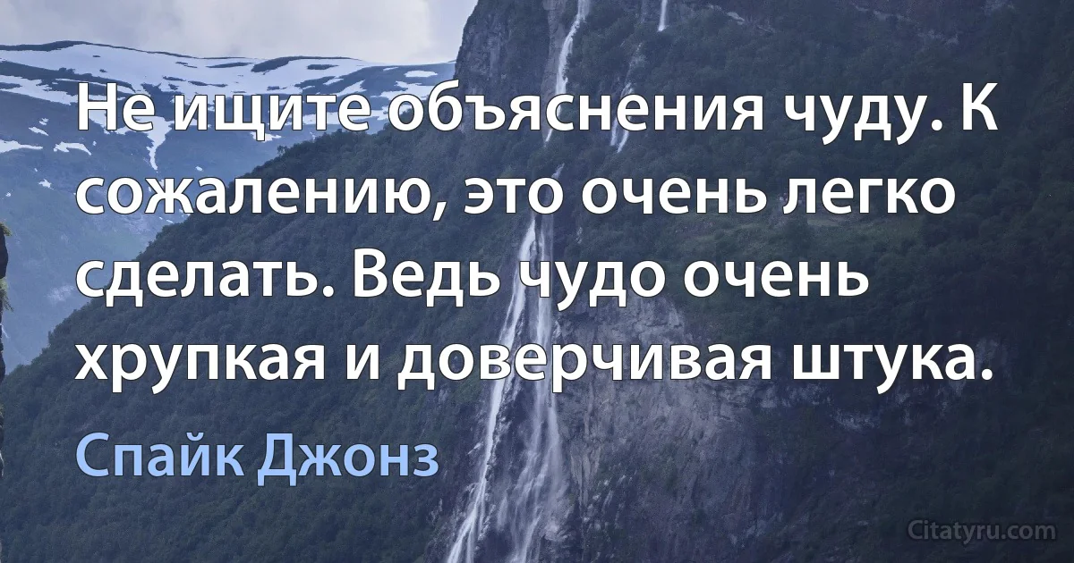 Не ищите объяснения чуду. К сожалению, это очень легко сделать. Ведь чудо очень хрупкая и доверчивая штука. (Спайк Джонз)