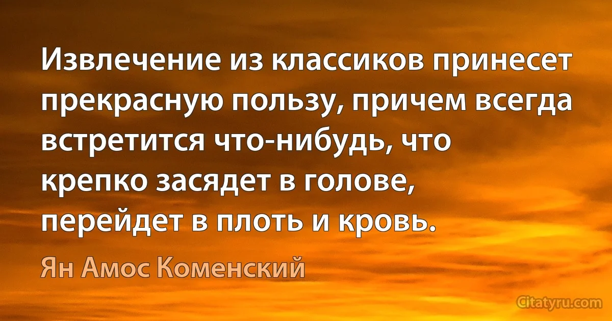 Извлечение из классиков принесет прекрасную пользу, причем всегда встретится что-нибудь, что крепко засядет в голове, перейдет в плоть и кровь. (Ян Амос Коменский)