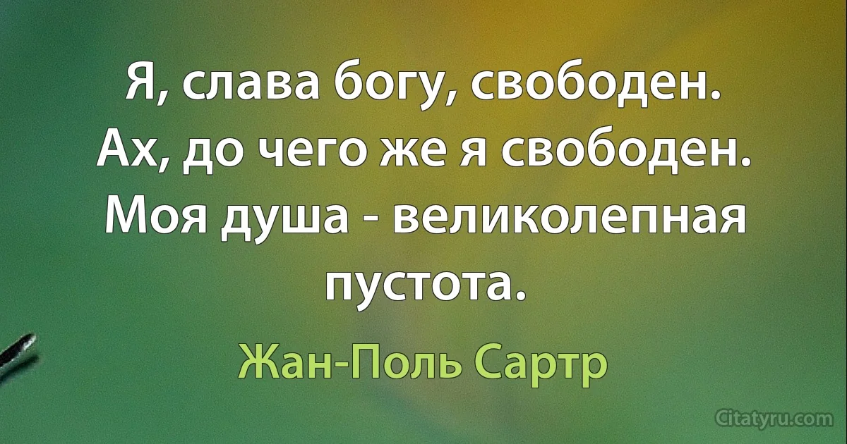 Я, слава богу, свободен. Ах, до чего же я свободен. Моя душа - великолепная пустота. (Жан-Поль Сартр)