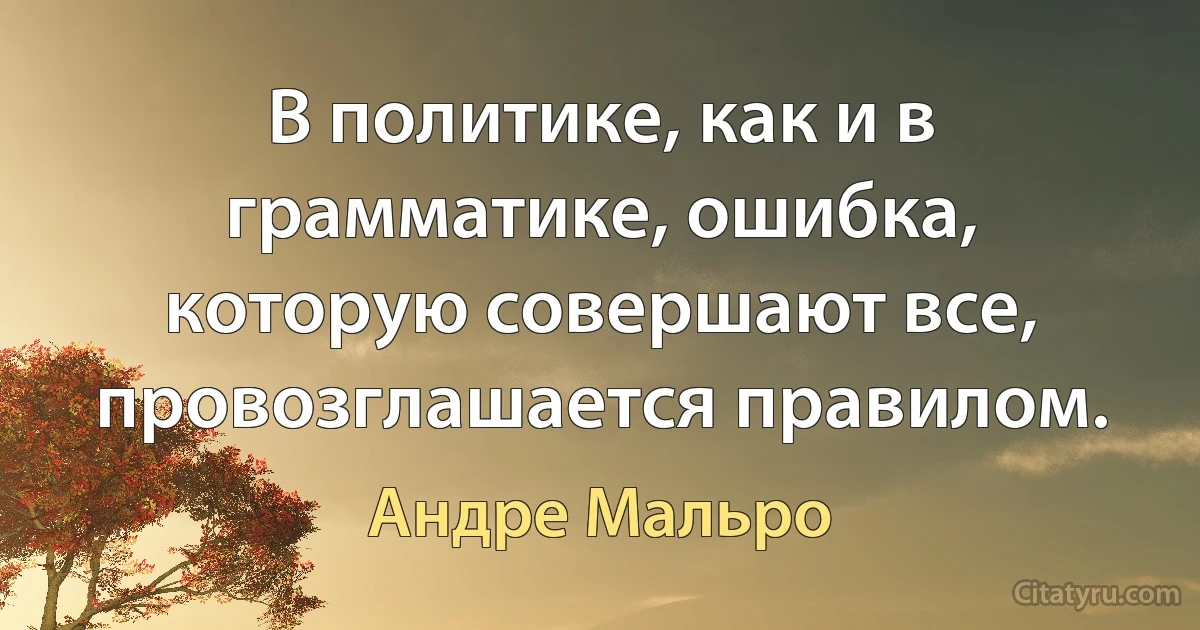 В политике, как и в грамматике, ошибка, которую совершают все, провозглашается правилом. (Андре Мальро)