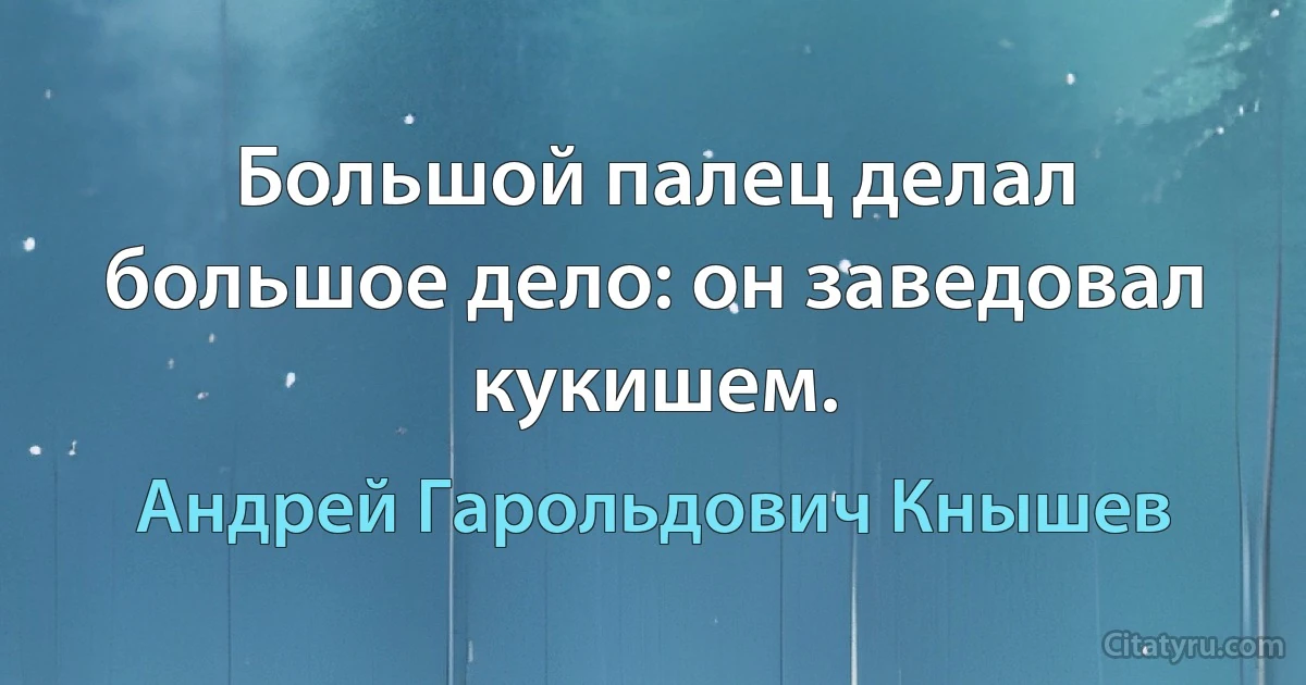 Большой палец делал большое дело: он заведовал кукишем. (Андрей Гарольдович Кнышев)