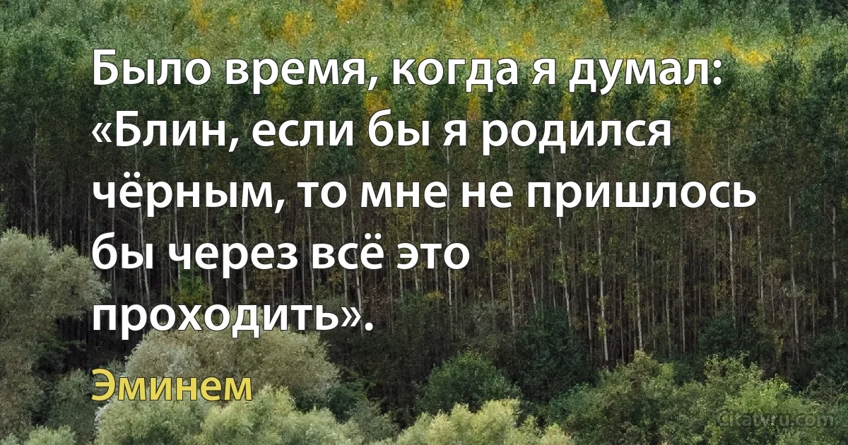 Было время, когда я думал: «Блин, если бы я родился чёрным, то мне не пришлось бы через всё это проходить». (Эминем)