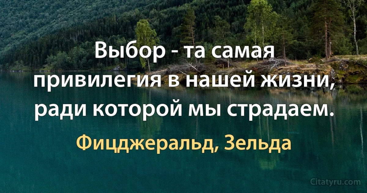 Выбор - та самая привилегия в нашей жизни, ради которой мы страдаем. (Фицджеральд, Зельда)