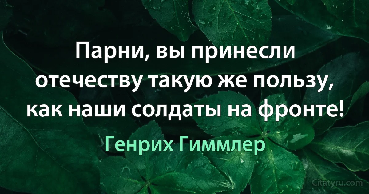 Парни, вы принесли отечеству такую же пользу, как наши солдаты на фронте! (Генрих Гиммлер)