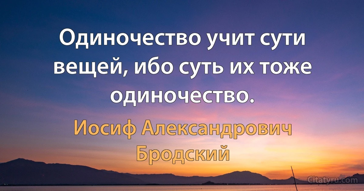 Одиночество учит сути вещей, ибо суть их тоже
одиночество. (Иосиф Александрович Бродский)