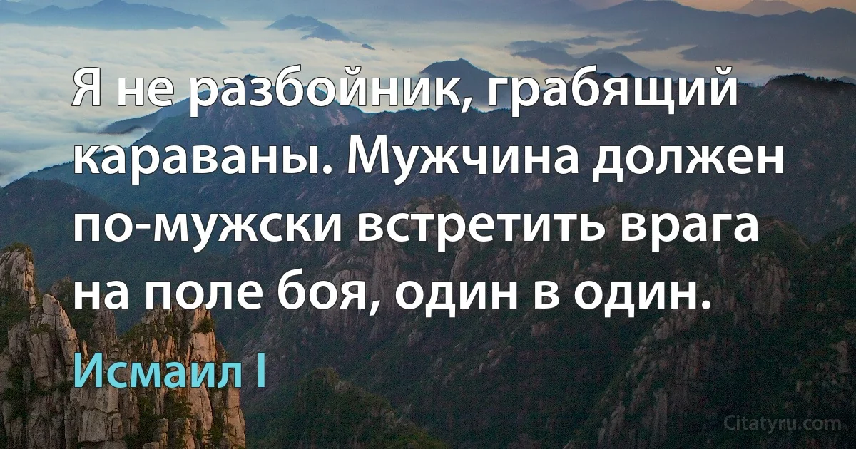 Я не разбойник, грабящий караваны. Мужчина должен по-мужски встретить врага на поле боя, один в один. (Исмаил I)