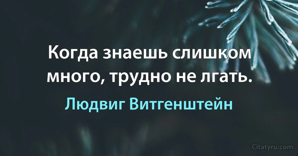 Когда знаешь слишком много, трудно не лгать. (Людвиг Витгенштейн)