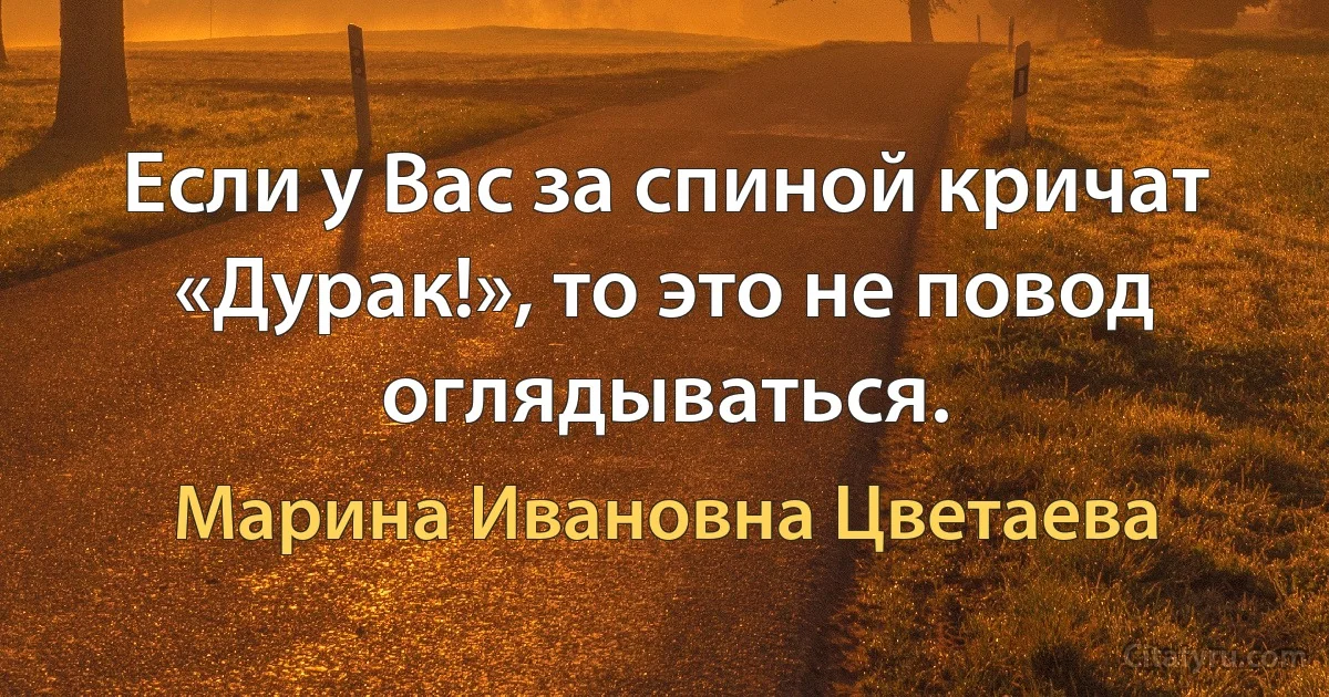 Если у Вас за спиной кричат «Дурак!», то это не повод оглядываться. (Марина Ивановна Цветаева)