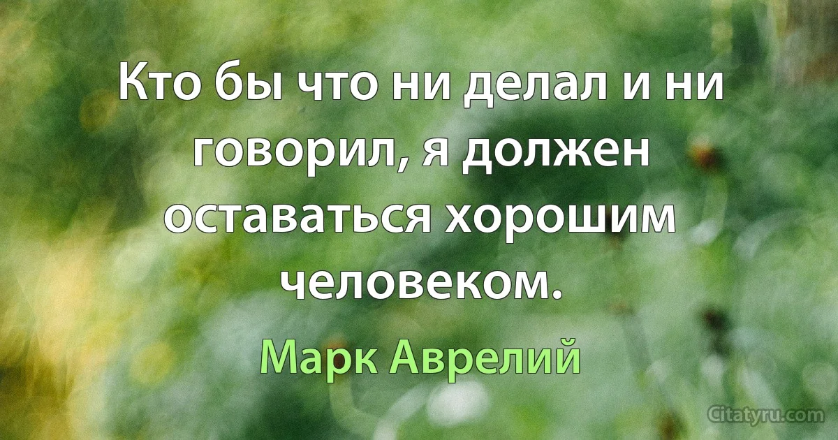 Кто бы что ни делал и ни говорил, я должен оставаться хорошим человеком. (Марк Аврелий)