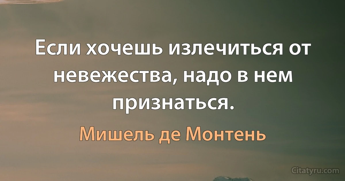 Если хочешь излечиться от невежества, надо в нем признаться. (Мишель де Монтень)