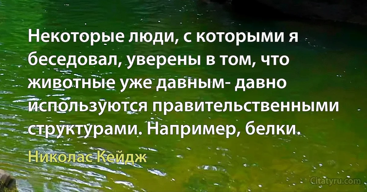 Некоторые люди, с которыми я беседовал, уверены в том, что животные уже давным- давно используются правительственными структурами. Например, белки. (Николас Кейдж)