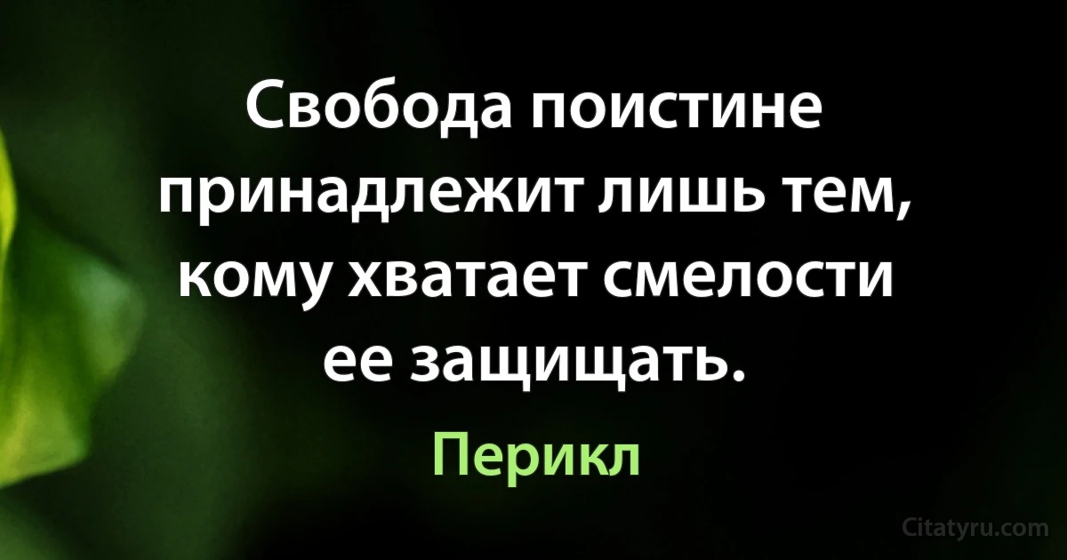 Свобода поистине принадлежит лишь тем, кому хватает смелости ее защищать. (Перикл)