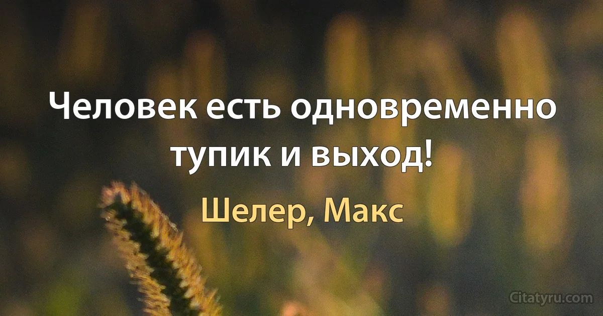 Человек есть одновременно тупик и выход! (Шелер, Макс)