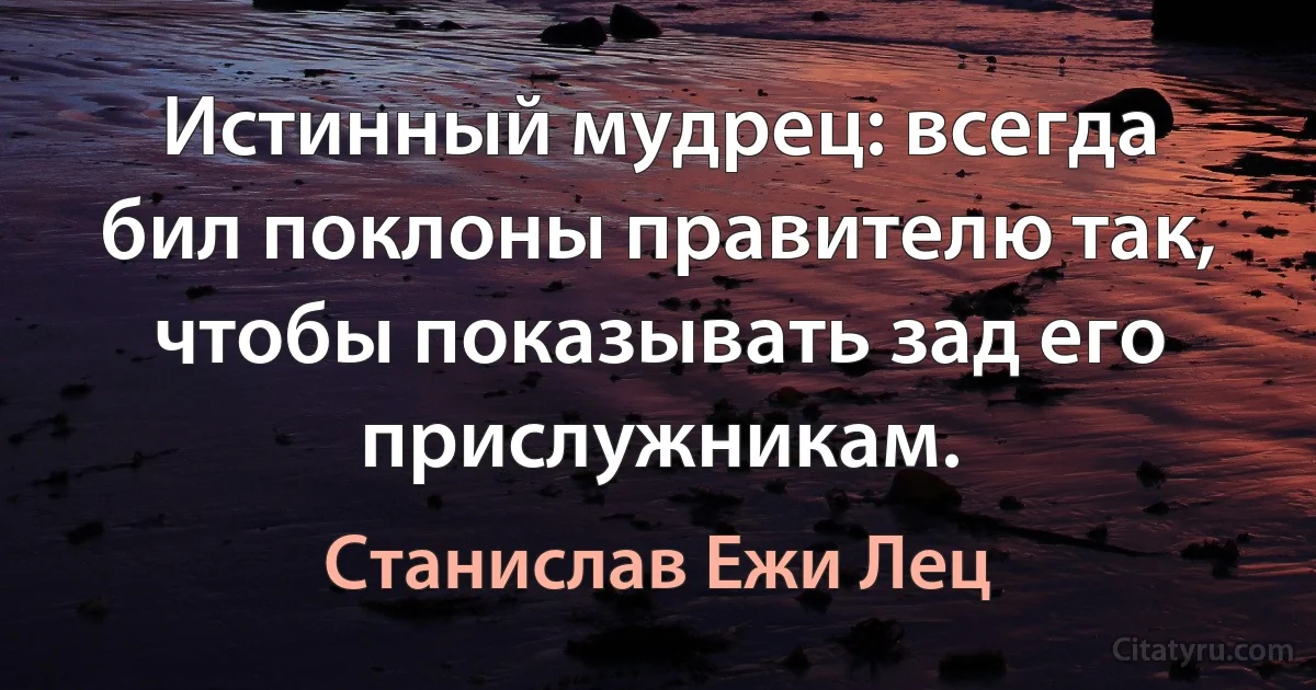 Истинный мудрец: всегда бил поклоны правителю так, чтобы показывать зад его прислужникам. (Станислав Ежи Лец)