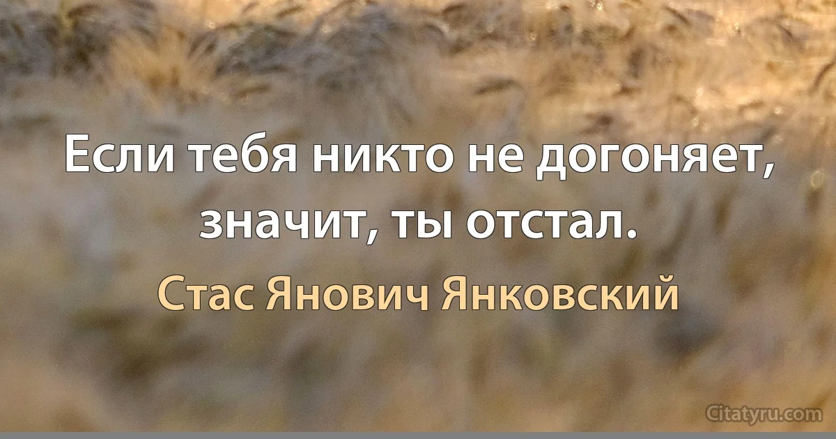 Если тебя никто не догоняет, значит, ты отстал. (Стас Янович Янковский)