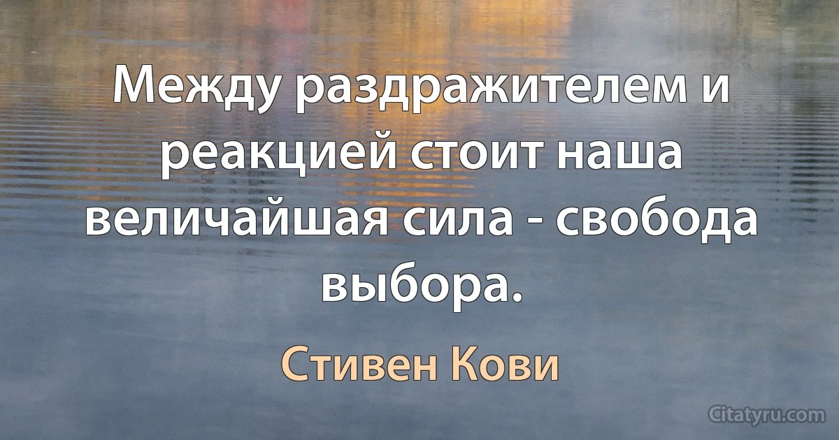 Между раздражителем и реакцией стоит наша величайшая сила - свобода выбора. (Стивен Кови)