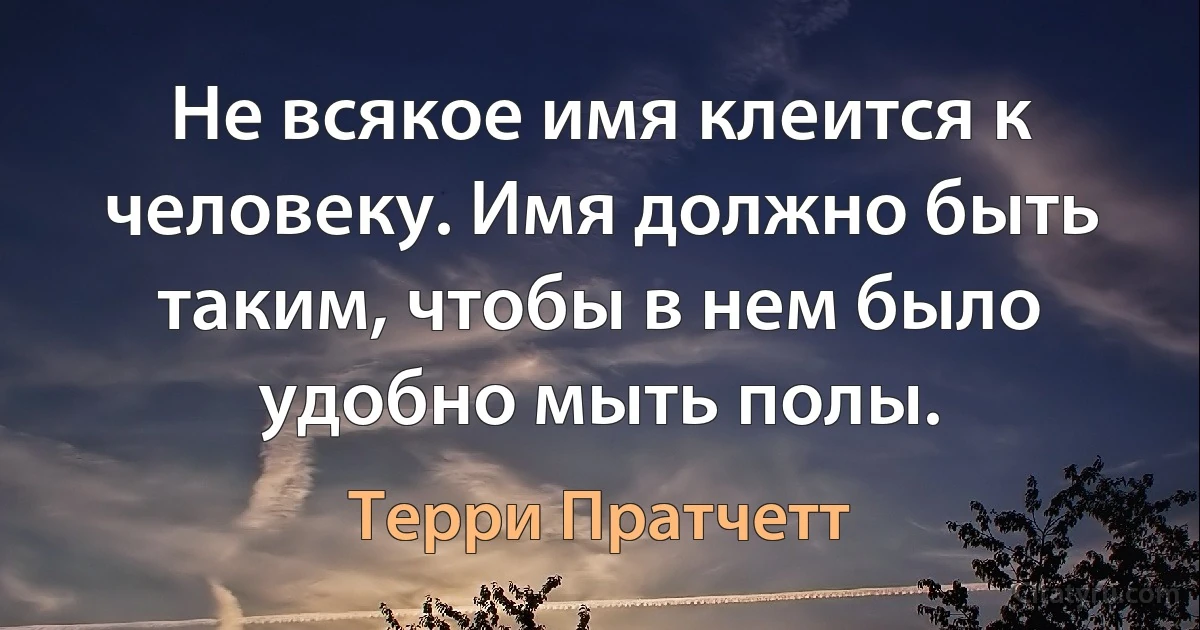 Не всякое имя клеится к человеку. Имя должно быть таким, чтобы в нем было удобно мыть полы. (Терри Пратчетт)