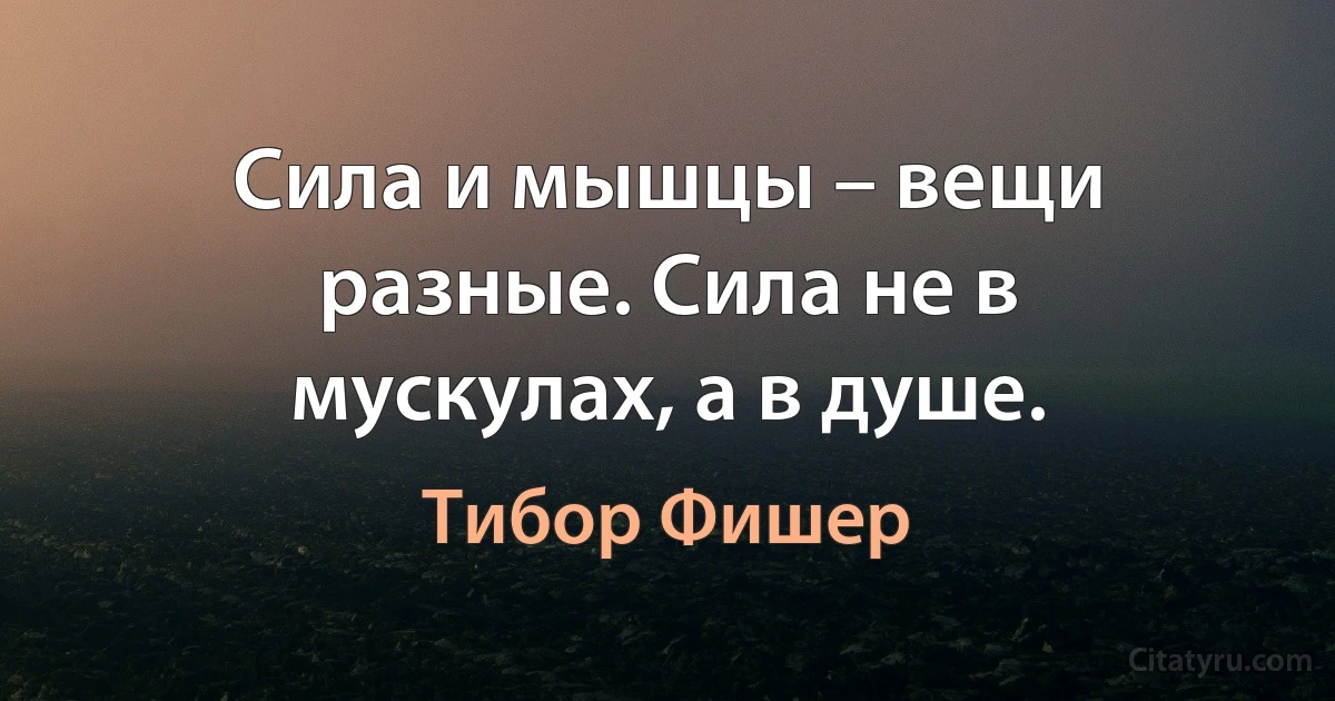 Сила и мышцы – вещи разные. Сила не в мускулах, а в душе. (Тибор Фишер)