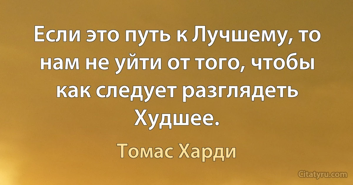 Если это путь к Лучшему, то нам не уйти от того, чтобы как следует разглядеть Худшее. (Томас Харди)