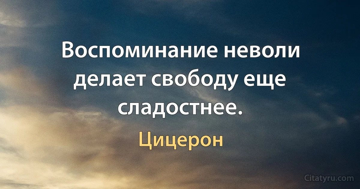 Воспоминание неволи делает свободу еще сладостнее. (Цицерон)