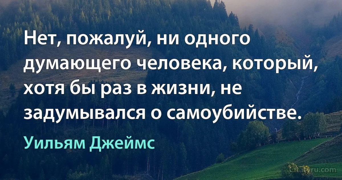 Нет, пожалуй, ни одного думающего человека, который, хотя бы раз в жизни, не задумывался о самоубийстве. (Уильям Джеймс)