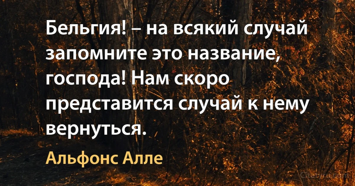 Бельгия! – на всякий случай запомните это название, господа! Нам скоро представится случай к нему вернуться. (Альфонс Алле)