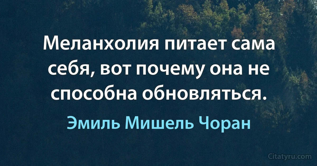 Меланхолия питает сама себя, вот почему она не способна обновляться. (Эмиль Мишель Чоран)