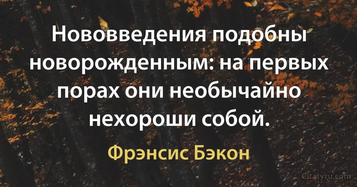 Нововведения подобны новорожденным: на первых порах они необычайно нехороши собой. (Фрэнсис Бэкон)