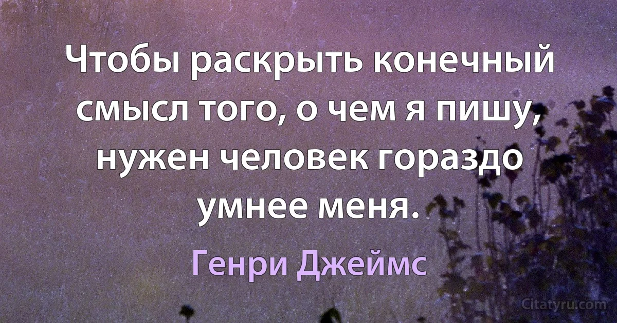 Чтобы раскрыть конечный смысл того, о чем я пишу, нужен человек гораздо умнее меня. (Генри Джеймс)