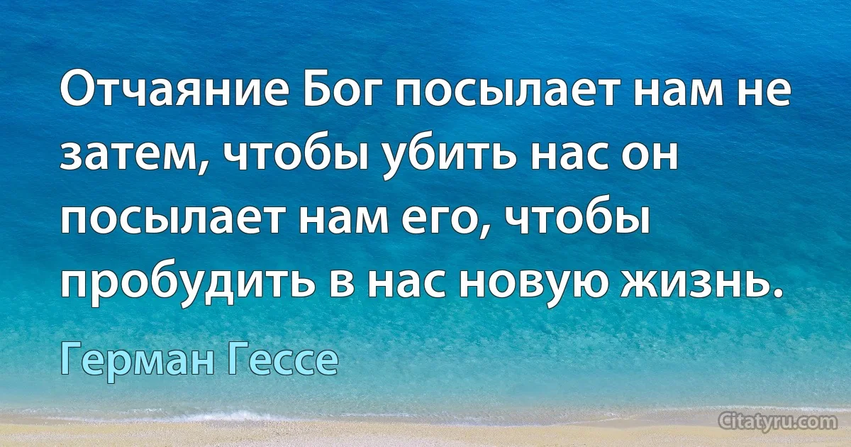 Отчаяние Бог посылает нам не затем, чтобы убить нас он посылает нам его, чтобы пробудить в нас новую жизнь. (Герман Гессе)