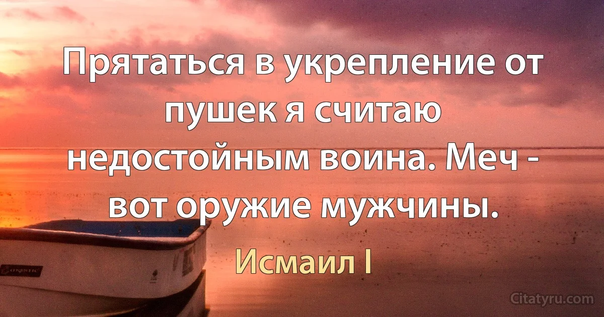 Прятаться в укрепление от пушек я считаю недостойным воина. Меч - вот оружие мужчины. (Исмаил I)