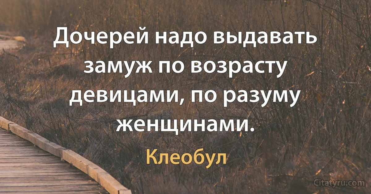 Дочерей надо выдавать замуж по возрасту девицами, по разуму женщинами. (Клеобул)