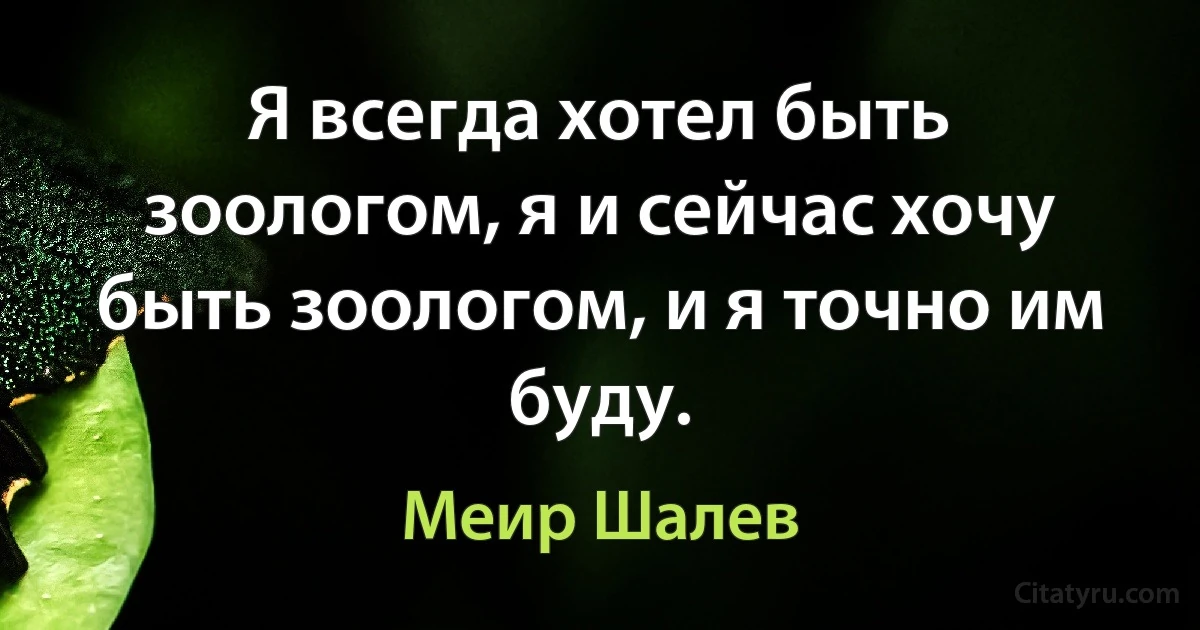 Я всегда хотел быть зоологом, я и сейчас хочу быть зоологом, и я точно им буду. (Меир Шалев)