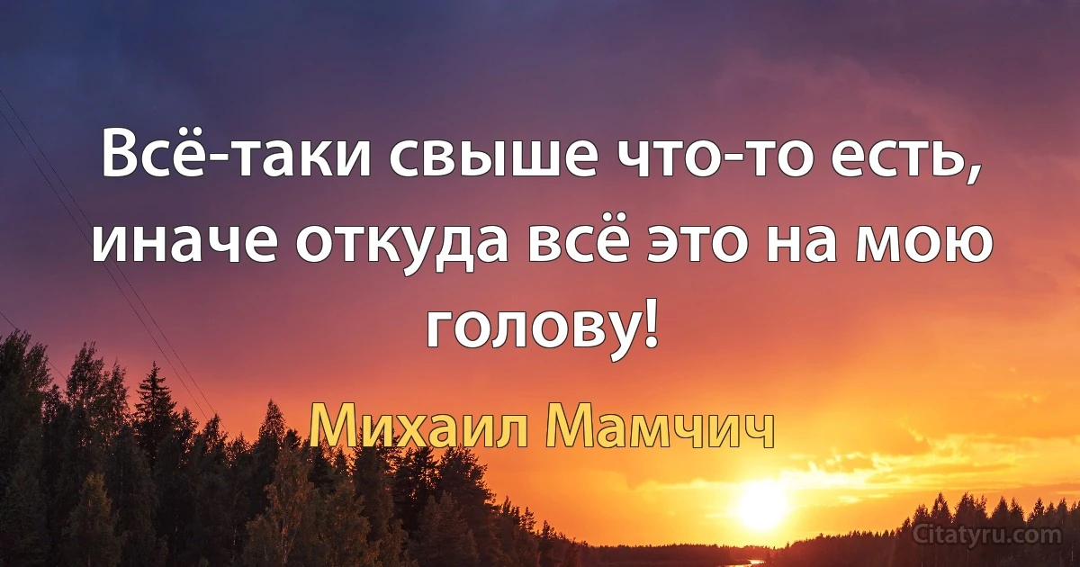 Всё-таки свыше что-то есть, иначе откуда всё это на мою голову! (Михаил Мамчич)