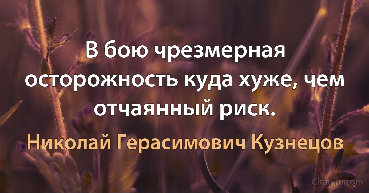 В бою чрезмерная осторожность куда хуже, чем отчаянный риск. (Николай Герасимович Кузнецов)