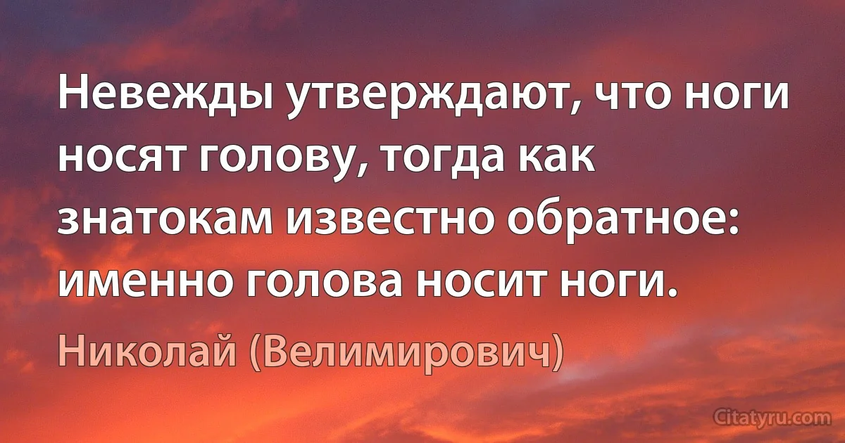 Невежды утверждают, что ноги носят голову, тогда как знатокам известно обратное: именно голова носит ноги. (Николай (Велимирович))