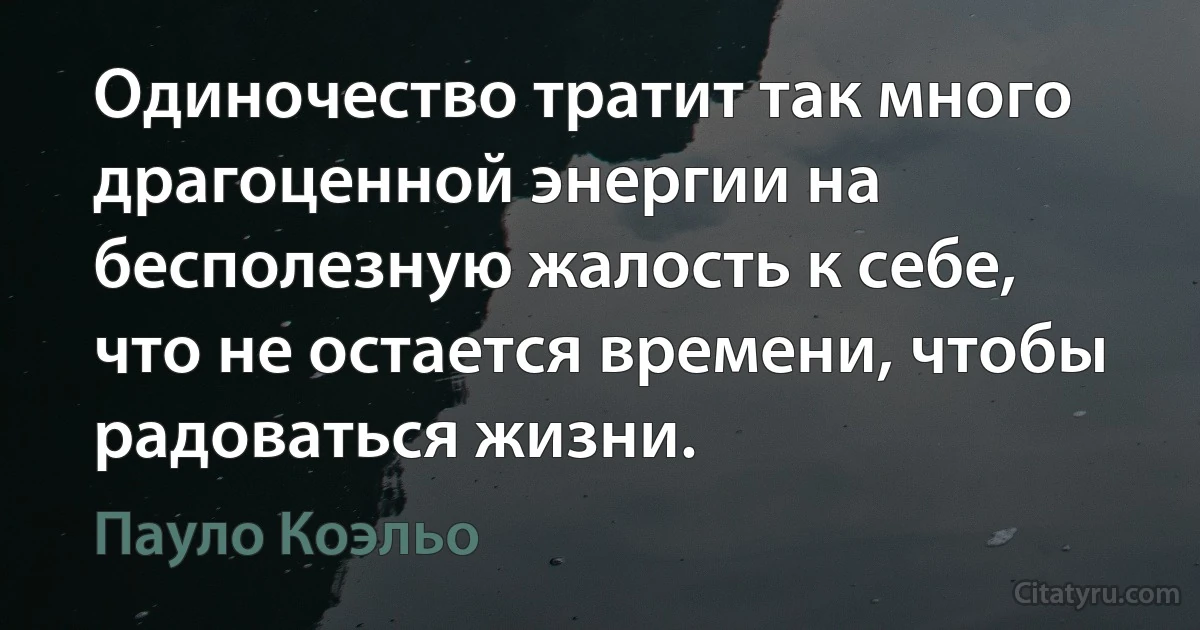 Одиночество тратит так много драгоценной энергии на бесполезную жалость к себе, что не остается времени, чтобы радоваться жизни. (Пауло Коэльо)