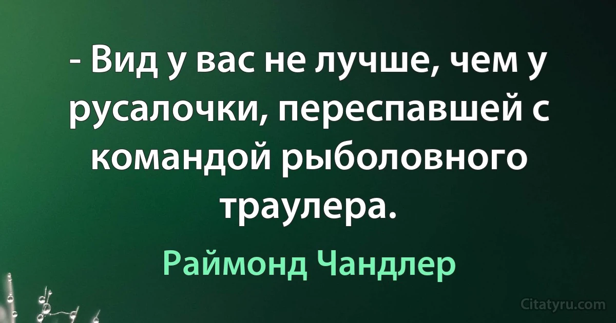 - Вид у вас не лучше, чем у русалочки, переспавшей с командой рыболовного траулера. (Раймонд Чандлер)