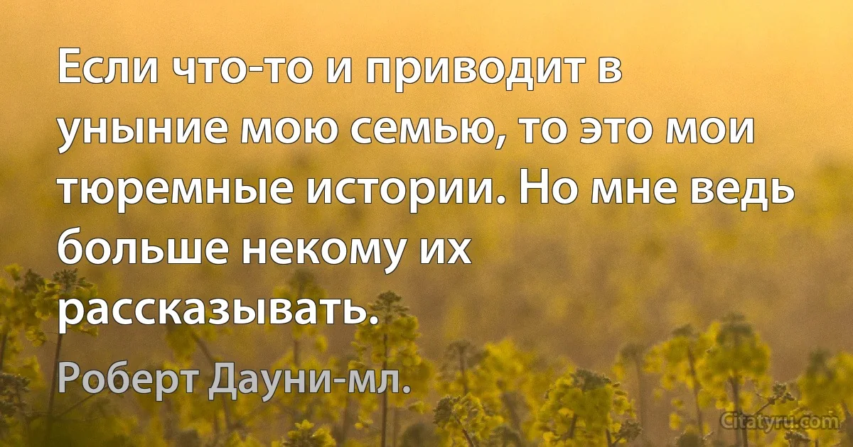 Если что-то и приводит в уныние мою семью, то это мои тюремные истории. Но мне ведь больше некому их рассказывать. (Роберт Дауни-мл.)