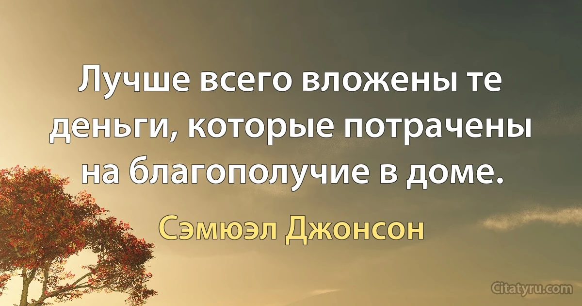 Лучше всего вложены те деньги, которые потрачены на благополучие в доме. (Сэмюэл Джонсон)