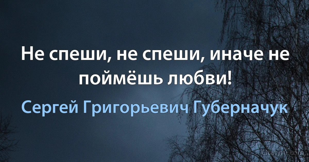 Не спеши, не спеши, иначе не поймёшь любви! (Сергей Григорьевич Губерначук)