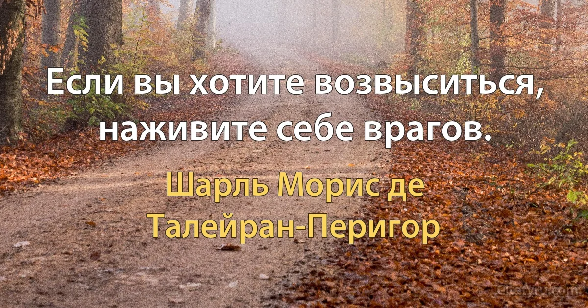 Если вы хотите возвыситься, наживите себе врагов. (Шарль Морис де Талейран-Перигор)