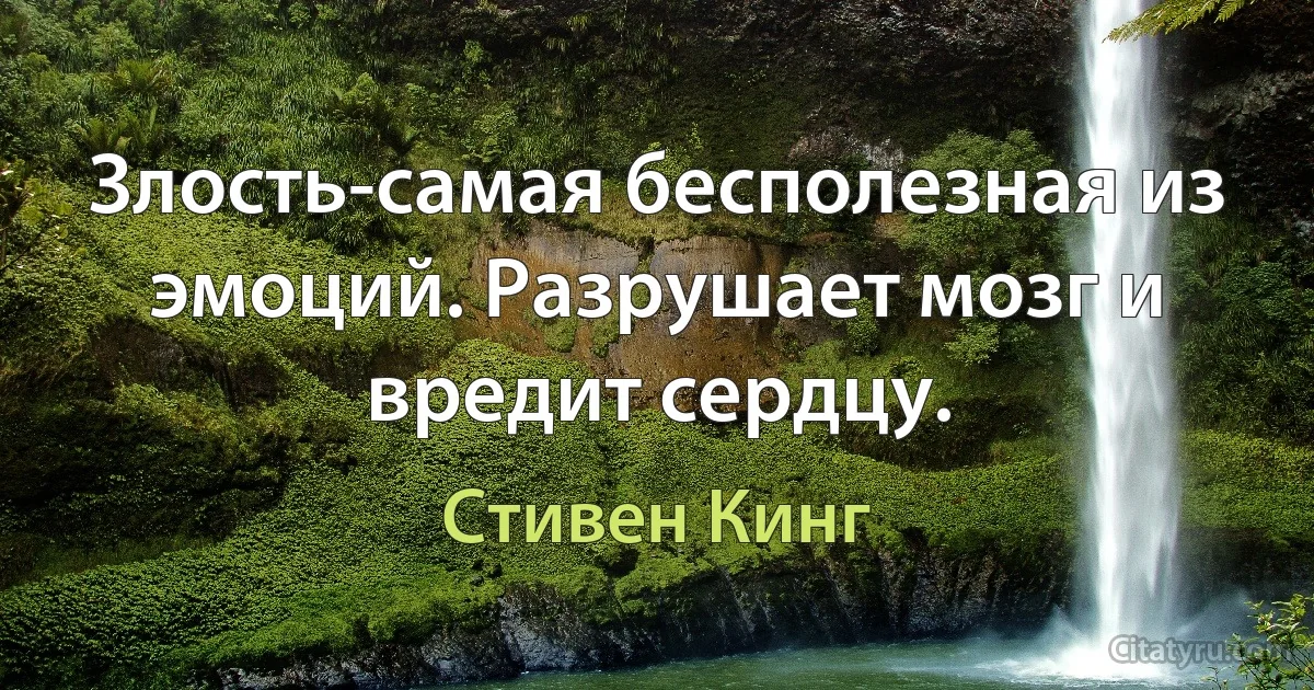 Злость-самая бесполезная из эмоций. Разрушает мозг и вредит сердцу. (Стивен Кинг)