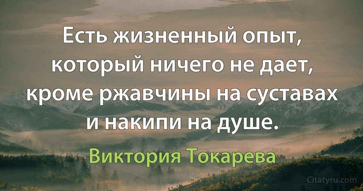 Есть жизненный опыт, который ничего не дает, кроме ржавчины на суставах и накипи на душе. (Виктория Токарева)