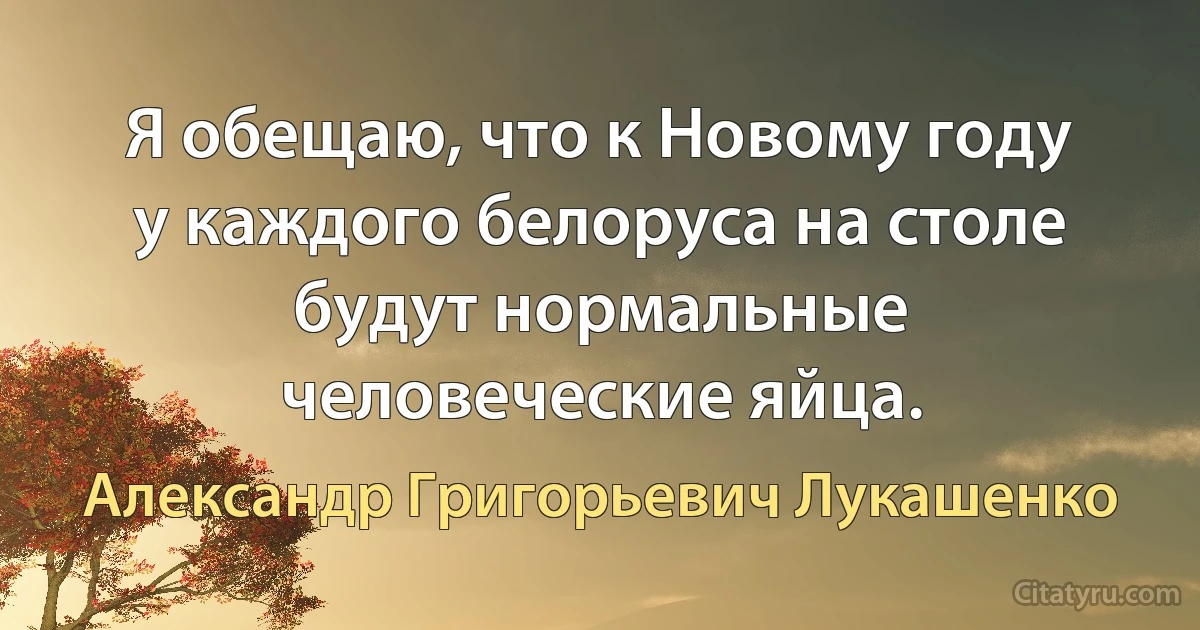 Я обещаю, что к Новому году у каждого белоруса на столе будут нормальные человеческие яйца. (Александр Григорьевич Лукашенко)