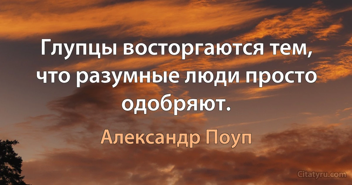 Глупцы восторгаются тем, что разумные люди просто одобряют. (Александр Поуп)