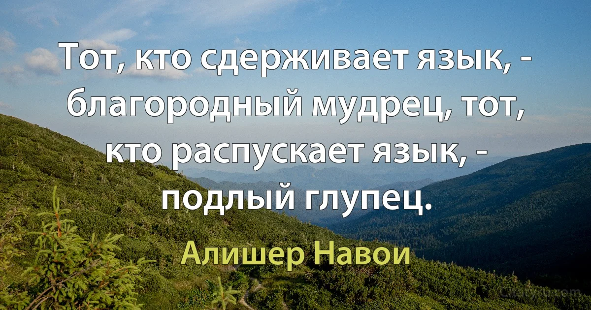 Тот, кто сдерживает язык, - благородный мудрец, тот, кто распускает язык, - подлый глупец. (Алишер Навои)