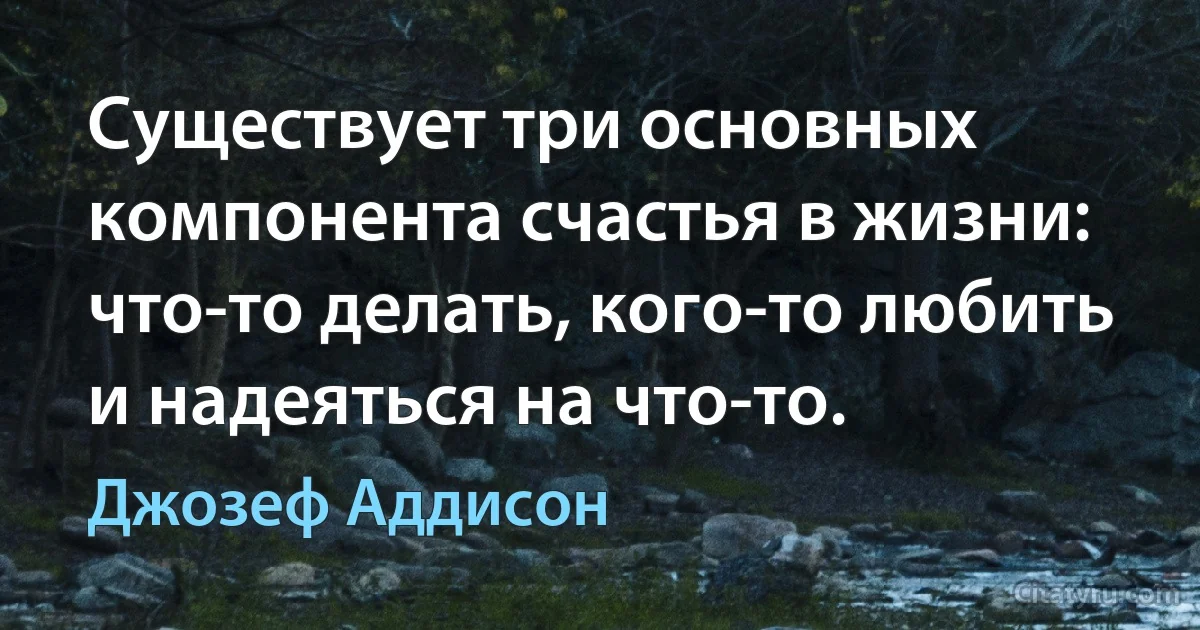 Существует три основных компонента счастья в жизни: что-то делать, кого-то любить и надеяться на что-то. (Джозеф Аддисон)