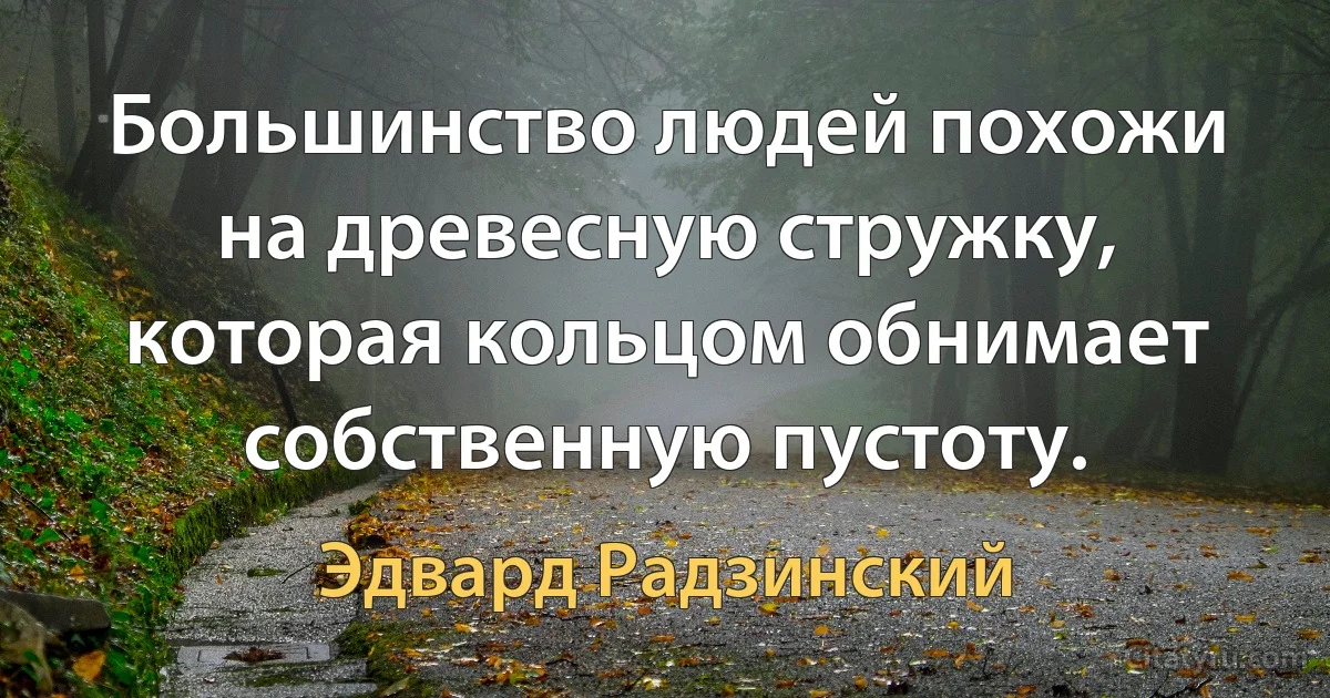 Большинство людей похожи на древесную стружку, которая кольцом обнимает собственную пустоту. (Эдвард Радзинский)